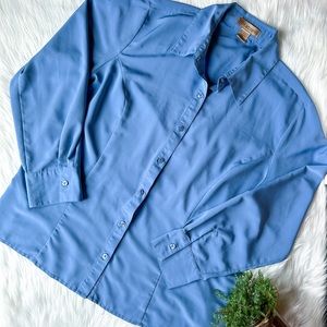 Notations Blue Long Sleeve Chiffon Blouse Button Up Collared Top XL